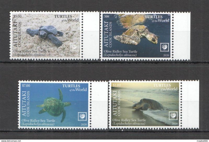 2020 Aitutaki Sea Turtles !!! Sale Marine Life Reptiles Fauna Set ** Nw679