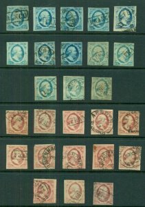 NETHERLANDS #1,2, Group of 13 each, 5¢ & 10¢, used, nice study group Scott $682