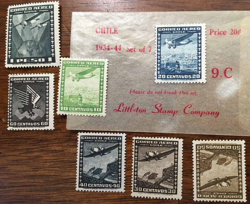 1934-1944 Chile Set of 7 Littleton Stamp Co 9-C