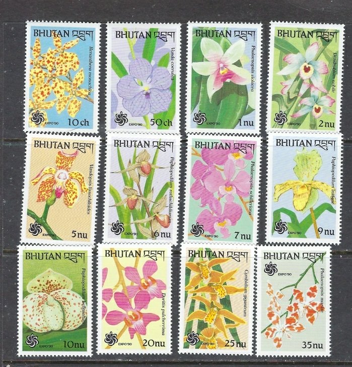 Bhutan 870-81 MNH 1990 Orchids