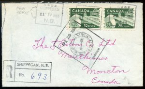 ? SHIPPEGAN N.B. Registered h/s + MOON 1965 cover Canada