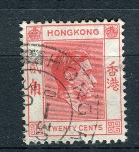 HONG KONG; 1938-40s early GVI Portrait issue fine used Shade of 20c. value