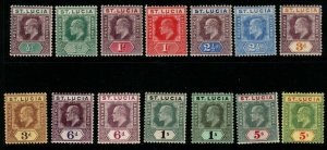 ST.LUCIA SG64/77 1904-10 WMK MULT CROWN CA SET MTD MINT