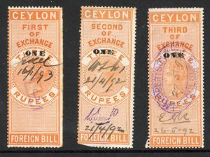 Ceylon Foreign Bill BF41 One on 3r Orange 1st 2nd and 3rd Exchange