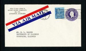 Air Mail Cover from Kilby Steel, Anniston, AL to Champaign, IL dated 8-1-1946