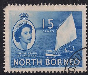 North Borneo 1954 - 59 QE2 15ct Bright Blue Used SG 379 ( A330 ) 