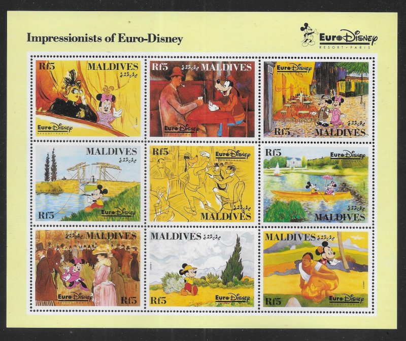 Maldive Islands 1827 Disney Characters in Art mini-sheet MNH c.v. $15.00 (fr)