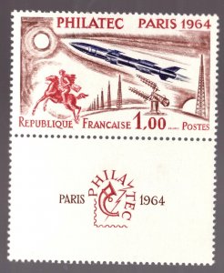 1964 France Sc# 1100 - Philatec margin - Paris w/ rocket & horse - MNH - cv$25