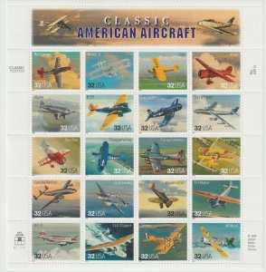 Scott# 3142 1997 32c Classic American Aircraft XF MNH Sheet