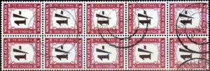 South Africa 1958 1s Black-Brown & Purple-Brown SGD44 Fine Used Block of 10 (1)