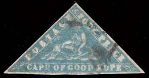 MOMEN: CAPE OF GOOD HOPE SG #14d BLUE WOOD-BLOCK 1861 USED £3,250 LOT #65659