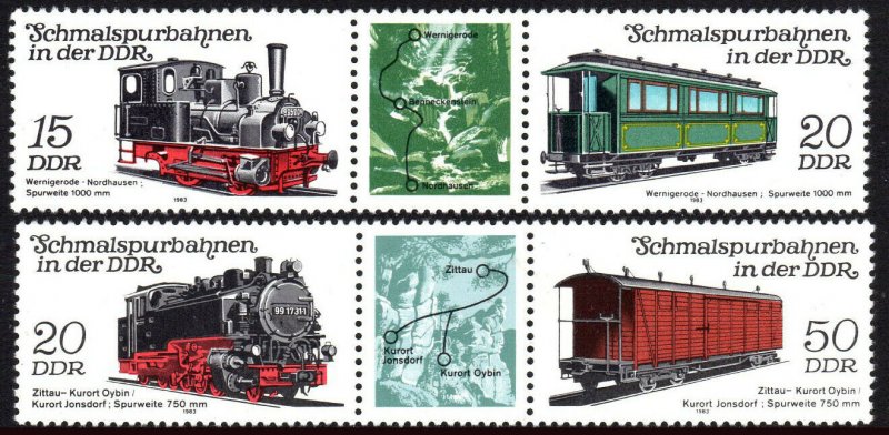 Germany DDR/GDR 2341-2342 pairs/label, MNH. Narrow-Gauge Railroads, 1983