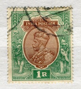 INDIA; 1912 early GV portrait issue fine used Shade of 1R. value