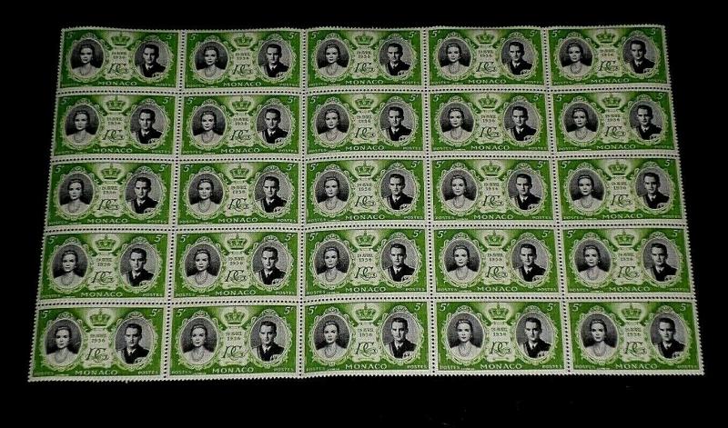  MONACO #369, 5f, ROYAL WEDDING, 1956, GRACE & RAINIER, BLOCK/25, MNH, NICE LOOK