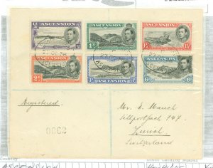 Ascension 40-41/45v scarce early issues on registered cover to zurich/ receiver DD. 11 nov. 38, gibbons from 6x for on cover, ni