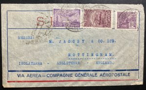 1932 Rio De Janeiro Brazil Censored Airmail Cover To Nottingham England