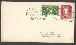 1928 QE3 FDC 20c Special Handling W/#522 Liberty Bell Entire