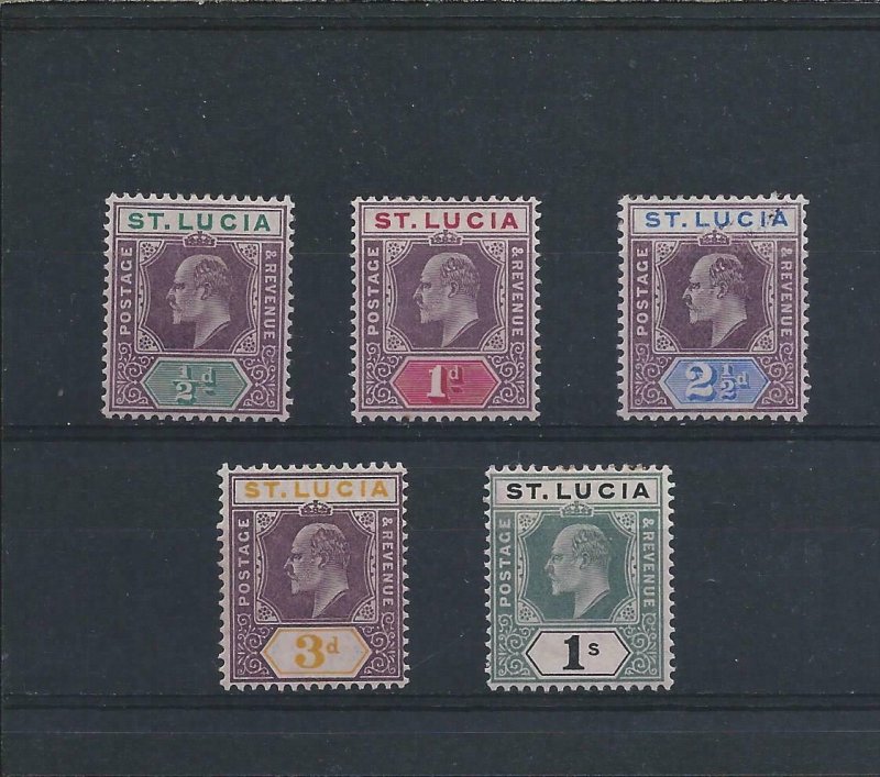 ST LUCIA 1902-03 SET OF FIVE LMM SG 58/62 CAT £70