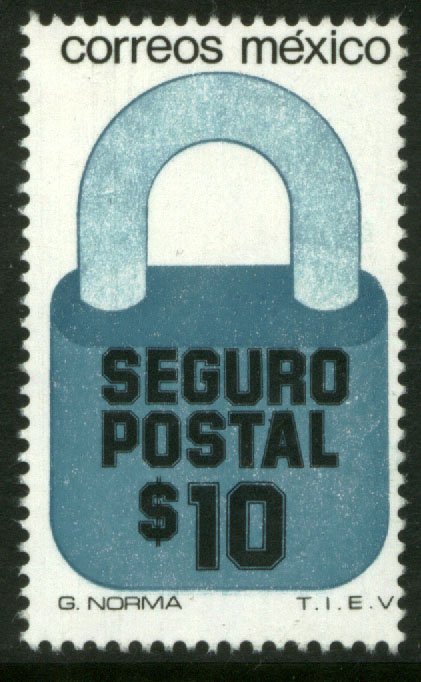 MEXICO G32, $10P Padlock Insured Letter Wmkd Fosfo Paper 2. MINT, NH. F-VF.