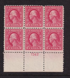 1914 Washington 2c Sc 425 MNH with nice full original gum, plate block (AH