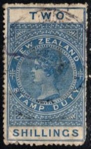 1882 New Zealand Revenue 2 Shillings Queen Victoria Stamp Duty Used