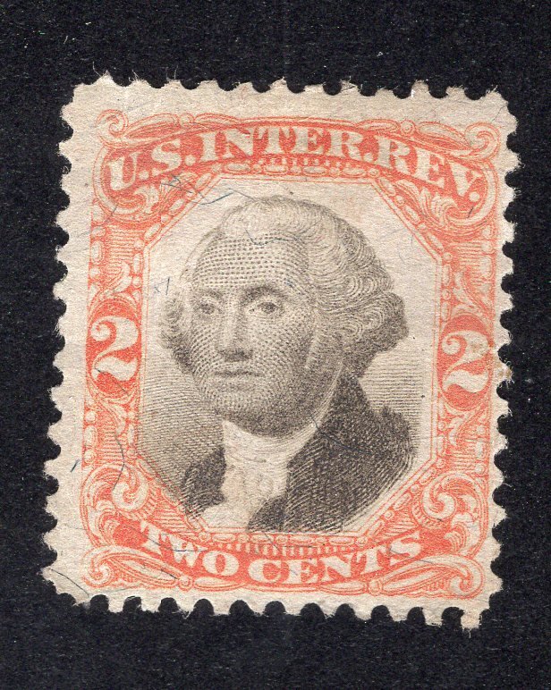 US 1871 2c orange & black Revenue, Scott R135 used, value = 40c