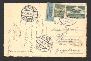 CZECHOSLOVAKIA TO YUGOSLAVIA VIA WIEN (AUSTRIA) AIRMAIL POSTCARD - 1936.