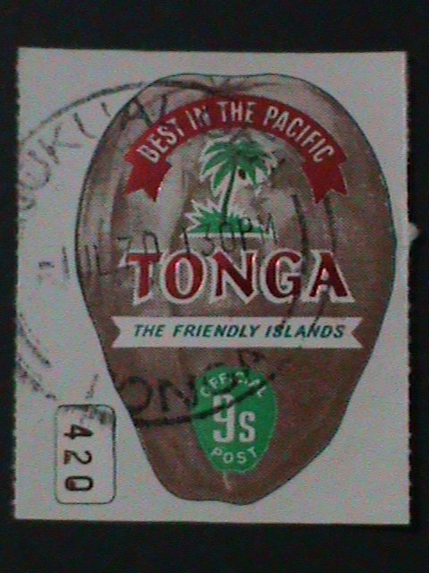​TONGA-1970-SC#256-LOVELY COCONUT SHAPE CUT -CTO VF KEY STAMP-HARD TO FIND