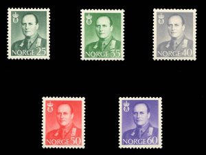 Norway #408-412 Cat$23.25, 1962 King Olav, set of five, never hinged