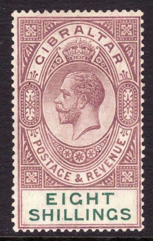 1921 -32 Gibraltar 8/ KGV MLMH Wmk 4: Multi Crown script CA Sc# 90 CV $325.00