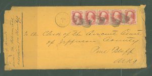 US 148 Little Rock Arkansas 1870 legal letter with 5x6c National banknote.  Multiple use of the 6c NB from Arkansas, cover opene