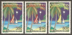 COCOS ISLANDS Sc# 207 - 209 MNH FVF Set3 Christmas 1989 Palm Trees Boat