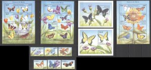 Ft077 2000 Central Africa Butterflies #2349-78 3Kb+1Set+Bl631-2 Michel 70 Eu Mnh