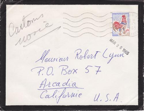 France Sc 1024 on 1965 Mourning Cover to California