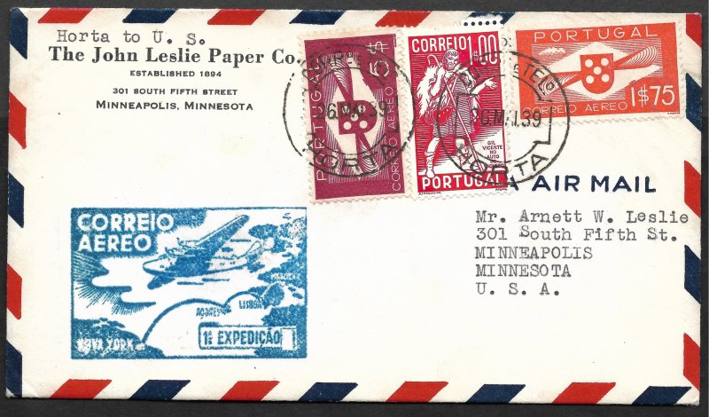 Doyle's_Stamps: Attractive First Flight Cover Portugal to USA