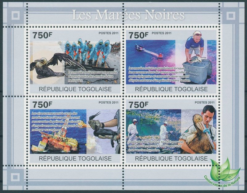 Togo 2011 MNH Environment Stamps Black Tides Oil Spills Birds Pelicans 4v M/S