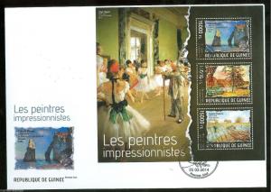 GUINEA 2014 IMPRESSIONIST PAINTERS MONET PISSARRO & GUILLAUMIN SHEET FDC