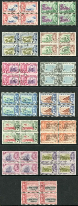 Cayman Is SG135/47 KGVI 1950 Set of 13 in BLOCKS of Four with FIRST DAY POSTMARK