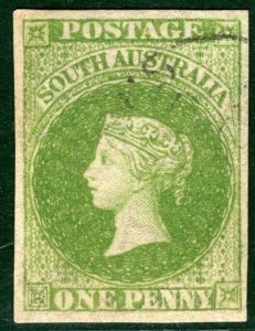 SOUTH AUSTRALIA QV Stamp SG.6 1d Yellow-Green (1858) Used GEM Cat £700+ GBLUE133