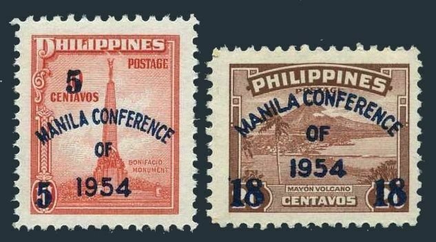 Philippines 613-614,MNH. Manila Conference,1954.Banifacio Manument,Mayon Volcano