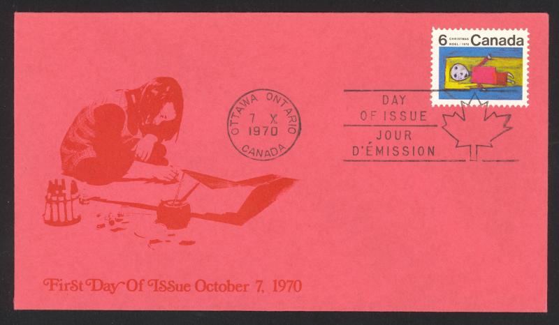 Canada Sc# 524 (Paper Machinery cachet) FDC single (a) 1970 10.7 Christmas