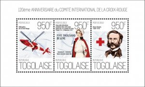 Togo - 120th Anniversary Red Cross Committee - 3 Stamp Sheet 20H-695