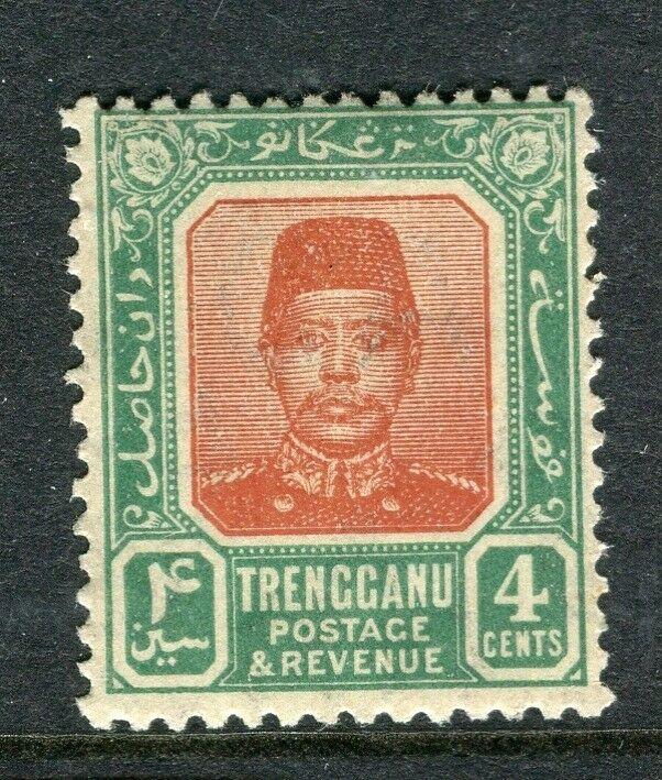 MALAYA TRENGGANU; 1910 early Sultan Zain issue Mint hinged 4c. value