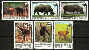 Congo, Peoples Republic Stamp 453-458  - Endangered animals-WWF