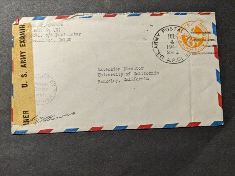 APO 241 KWAJALEIN, MARSHALL ISLANDS 1944 Censored WWII Army Cover 27th BOMB Sqdn