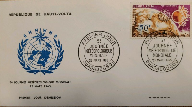 J) 1945 FRANCE, ALTO VOLTA, WORLD WEATHER DAY OF TIME, FDC 