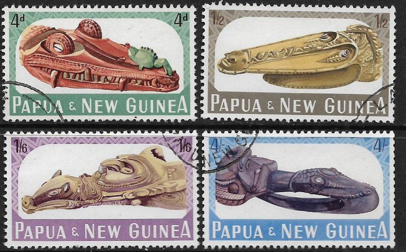 PAPUA & NEW GUINEA  199-202 USED WOOD CARVINGS SET 1965