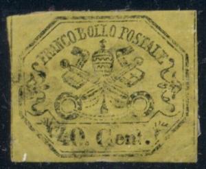 ITALIAN STATES ROMAN STATES #17 40c blk on yellow used, VF, Scott $160.00