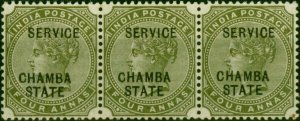 Chamba 1887 4a Slate-Green SG09 Fine LMM Strip of 3 (2)