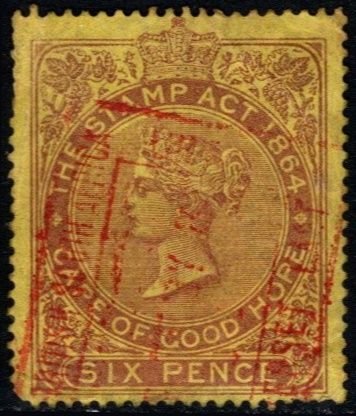 1885 Cape of Good Hope Revenue 6 Pence Queen Victoria General Stamp Duty